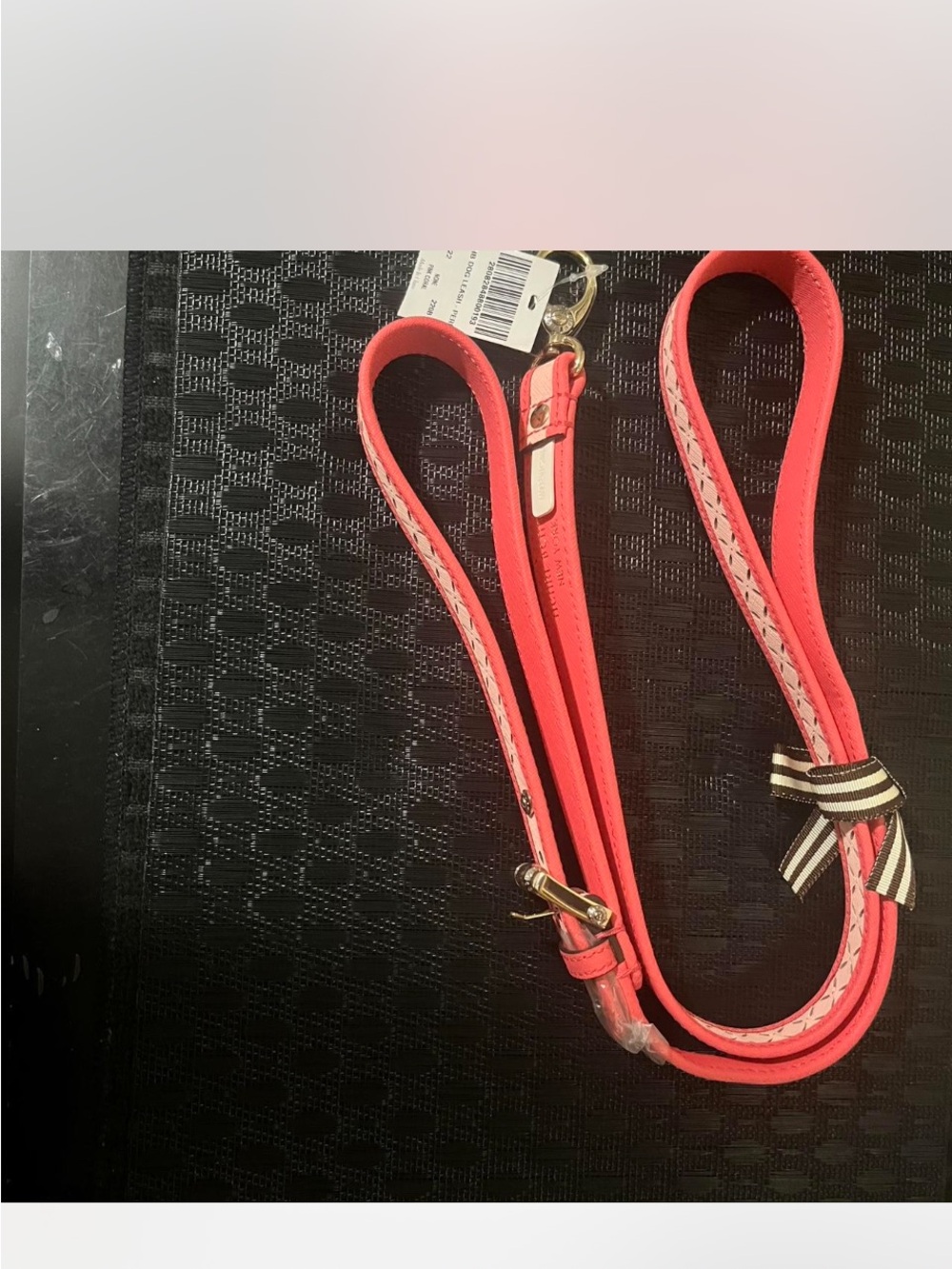 henri bendel Coral Pink Leather Dog Leash with Striped Bow